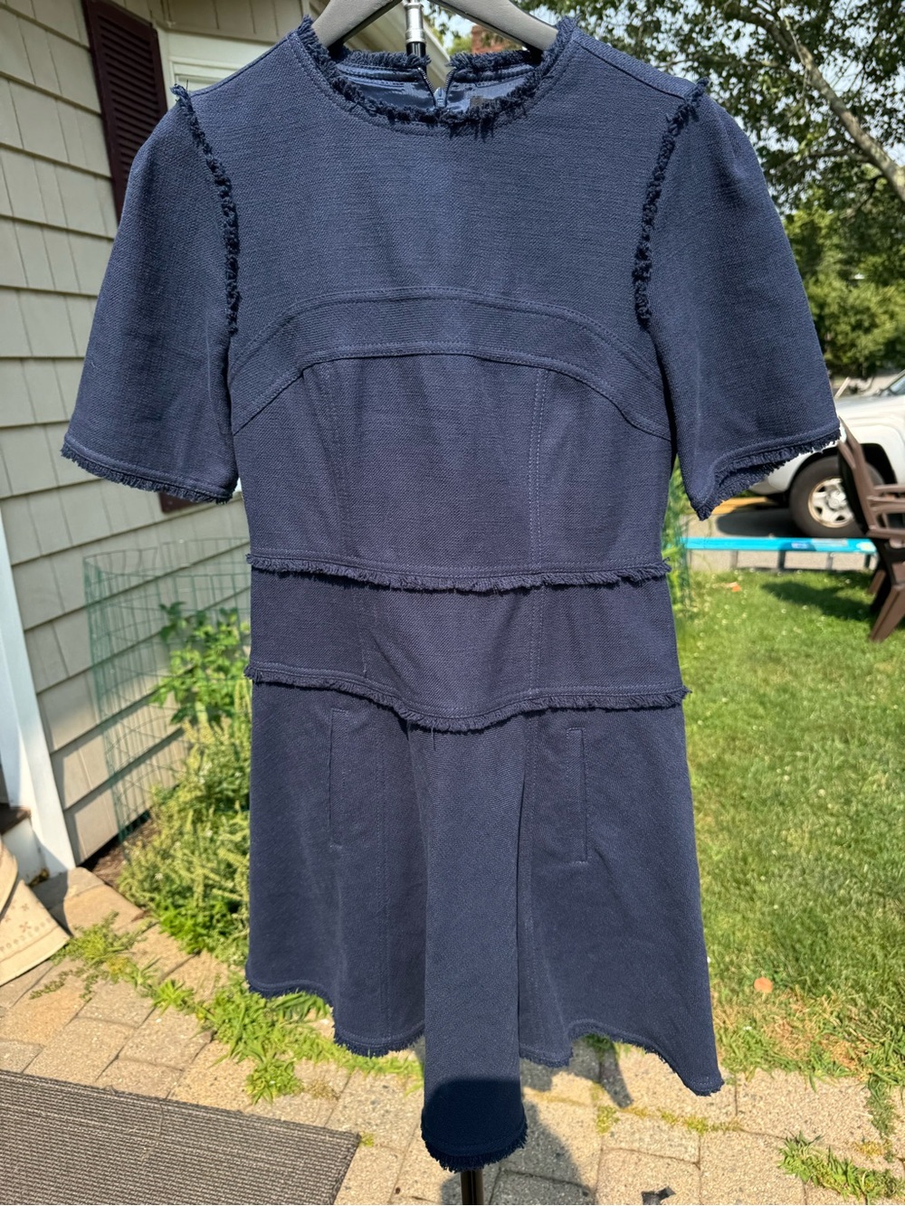 Textured Short-Sleeve Cotton-Blend Mini Dress by ME+EM.
